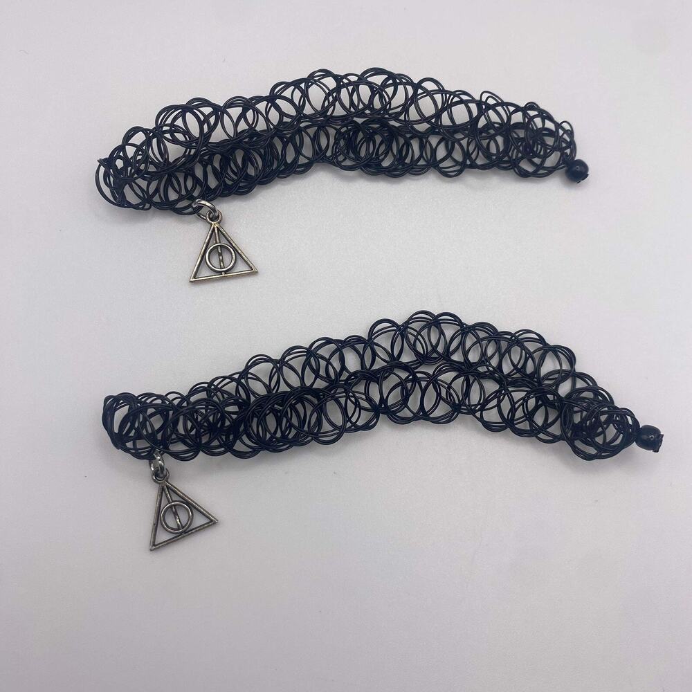 2 Harry Potter Deathly Hallows Symbol Choker Black 10-18” Stretch
